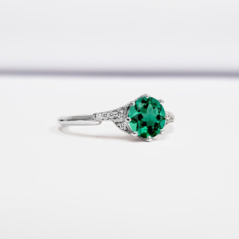 'Cora' Lab grown Emerald and diamond engagement ring — 2