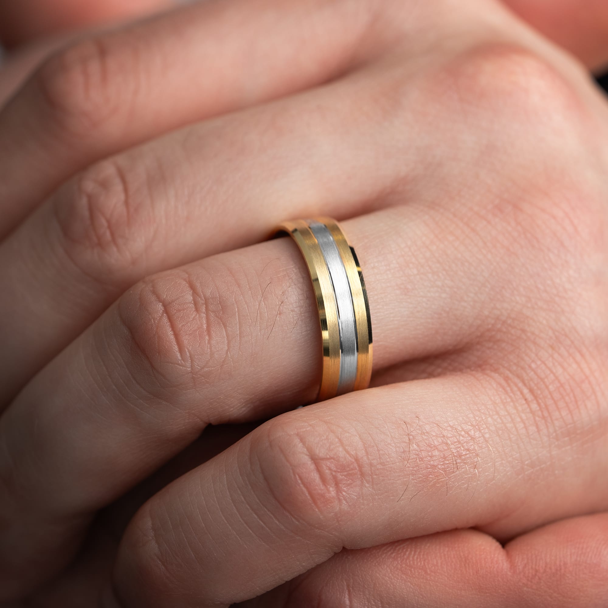 Beveled edge two tone wedding band  — 1