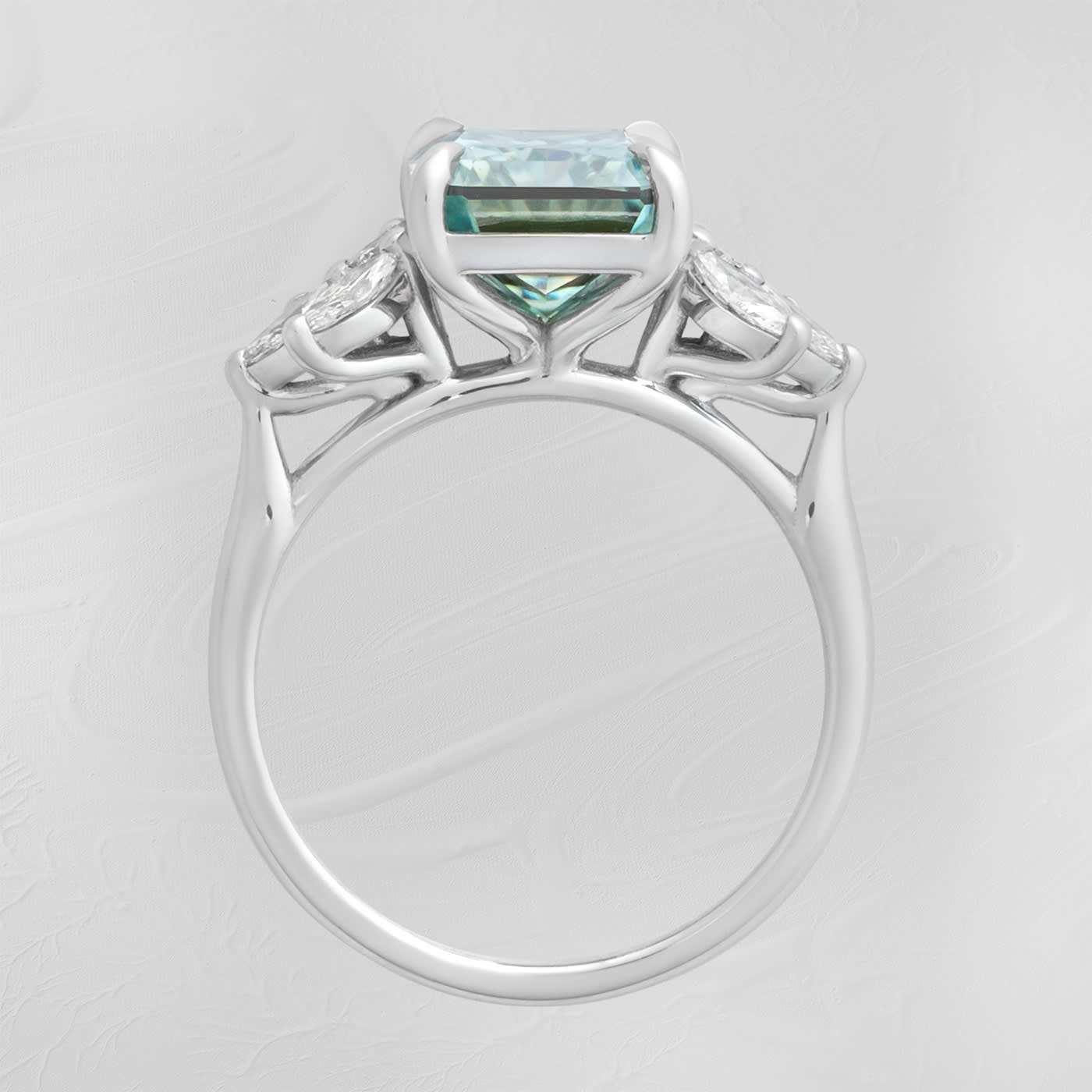 Radiant blue moissanite and diamond floral ring — 3
