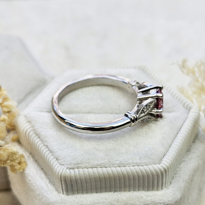 Fancy pink lab grown diamond floral ring — 4
