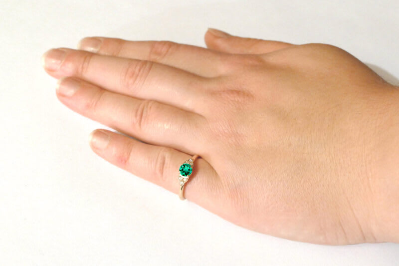 Emerald and diamond art deco inspired ring  — 2