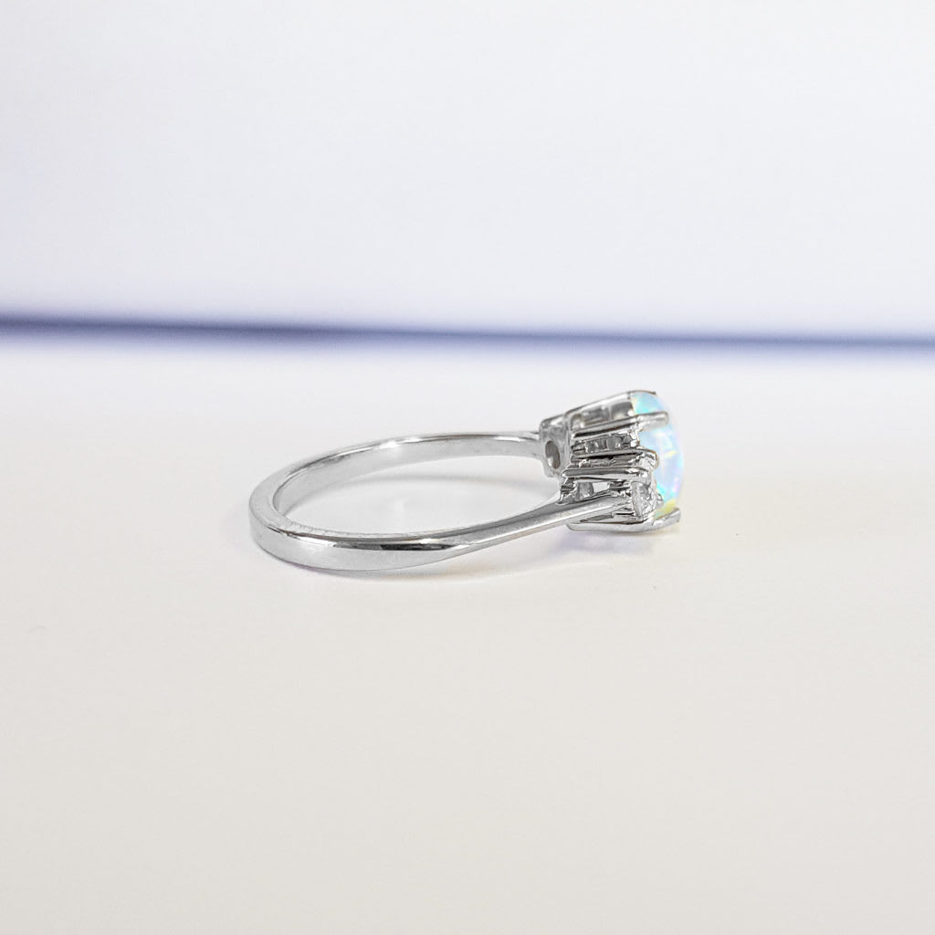 Opal and moissanite 3 stone engagement — 2