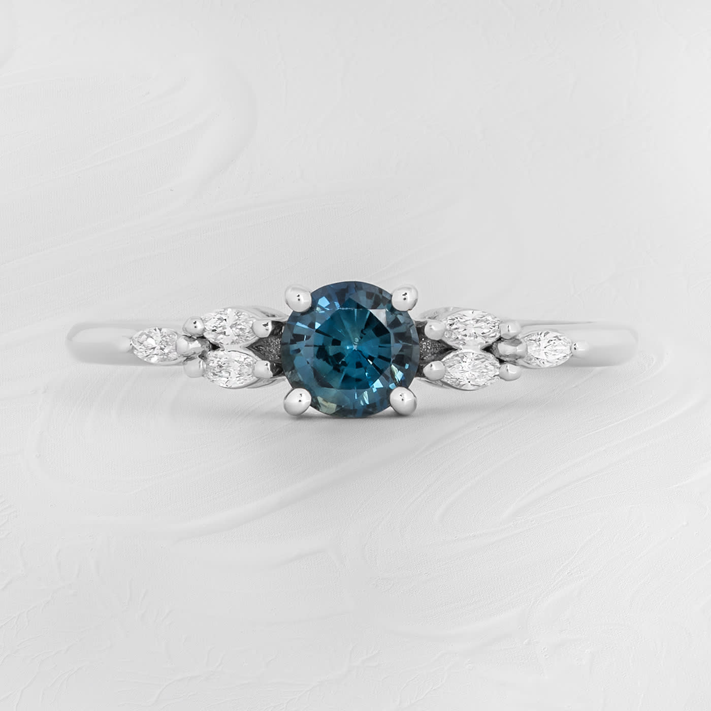 Peacock blue sapphire and diamond ring — 1