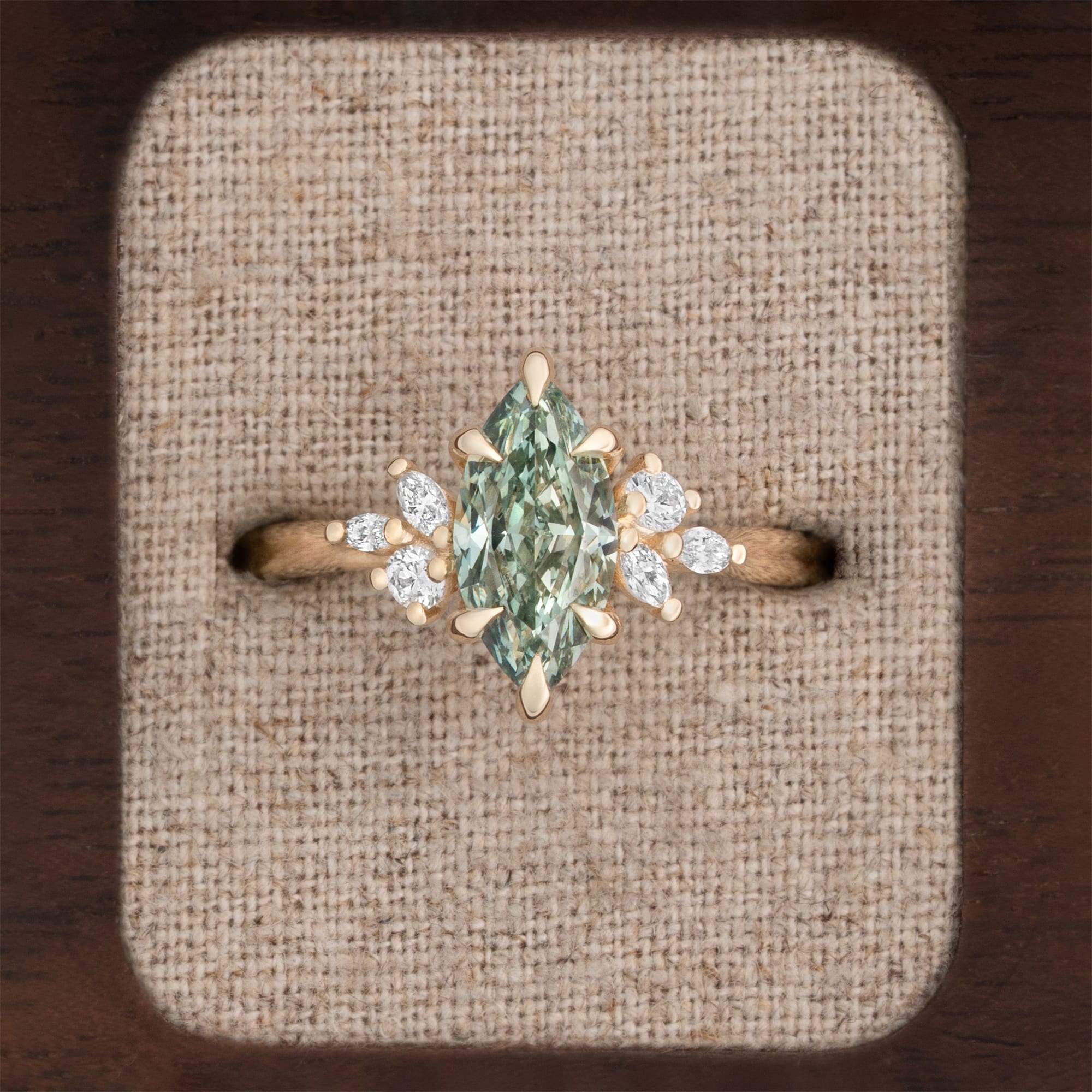 'Dawnflower' Green lab grown diamond ring