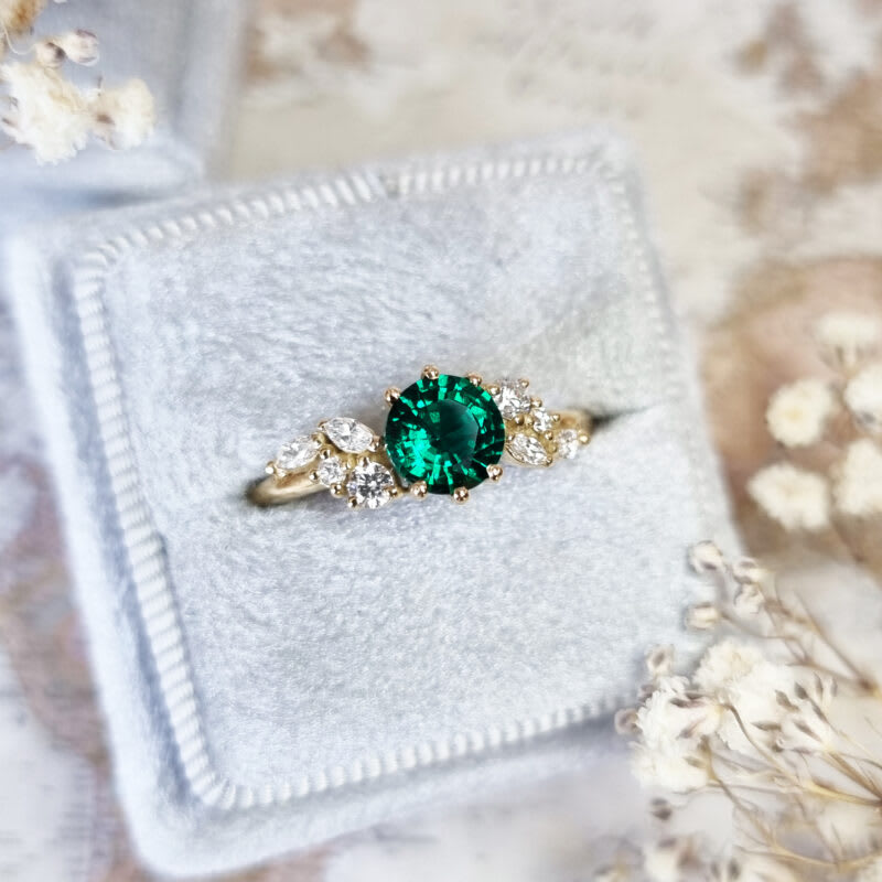 Round emerald and diamond cluster ring — 3