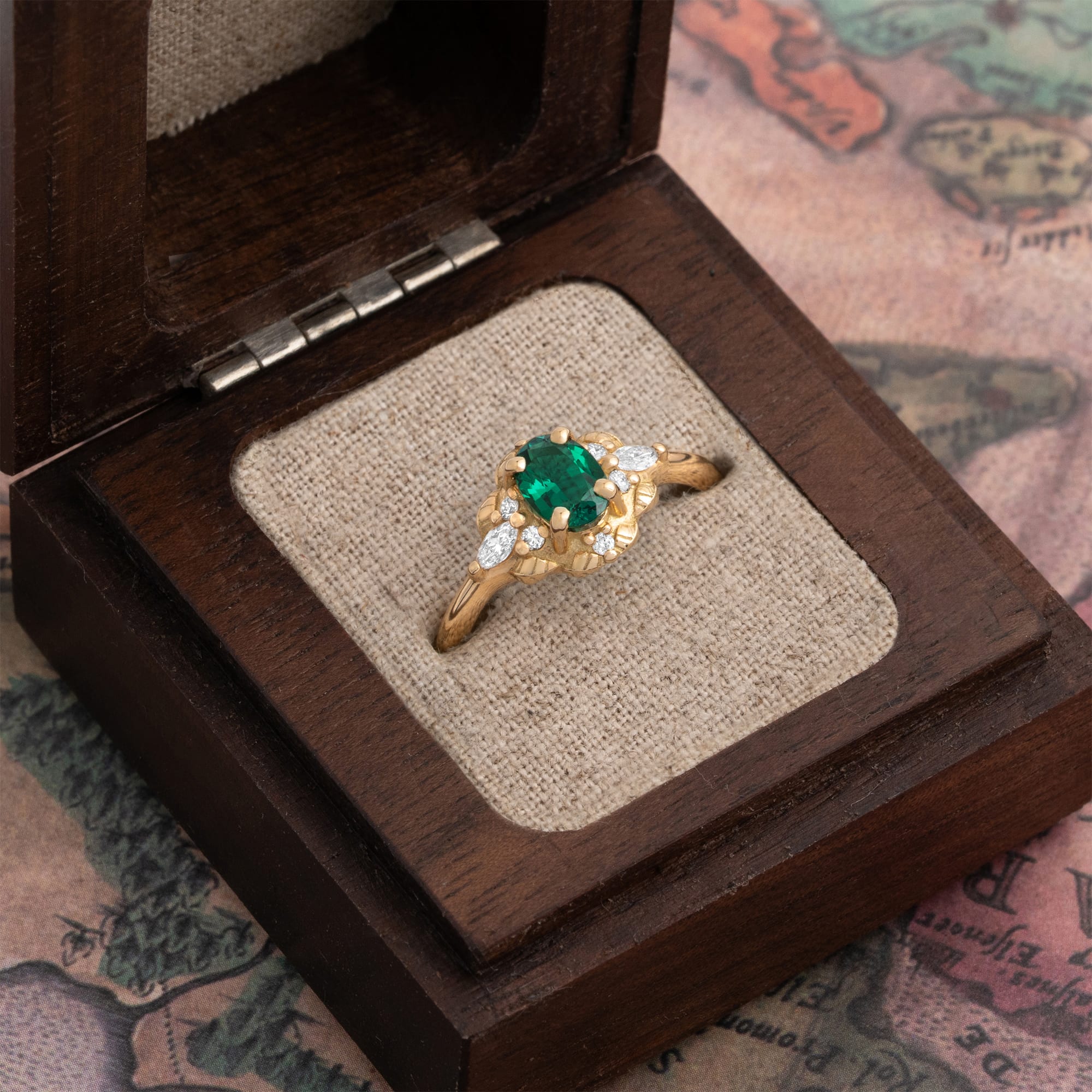 'Rosette' lab emerald and diamond ring - alternate view