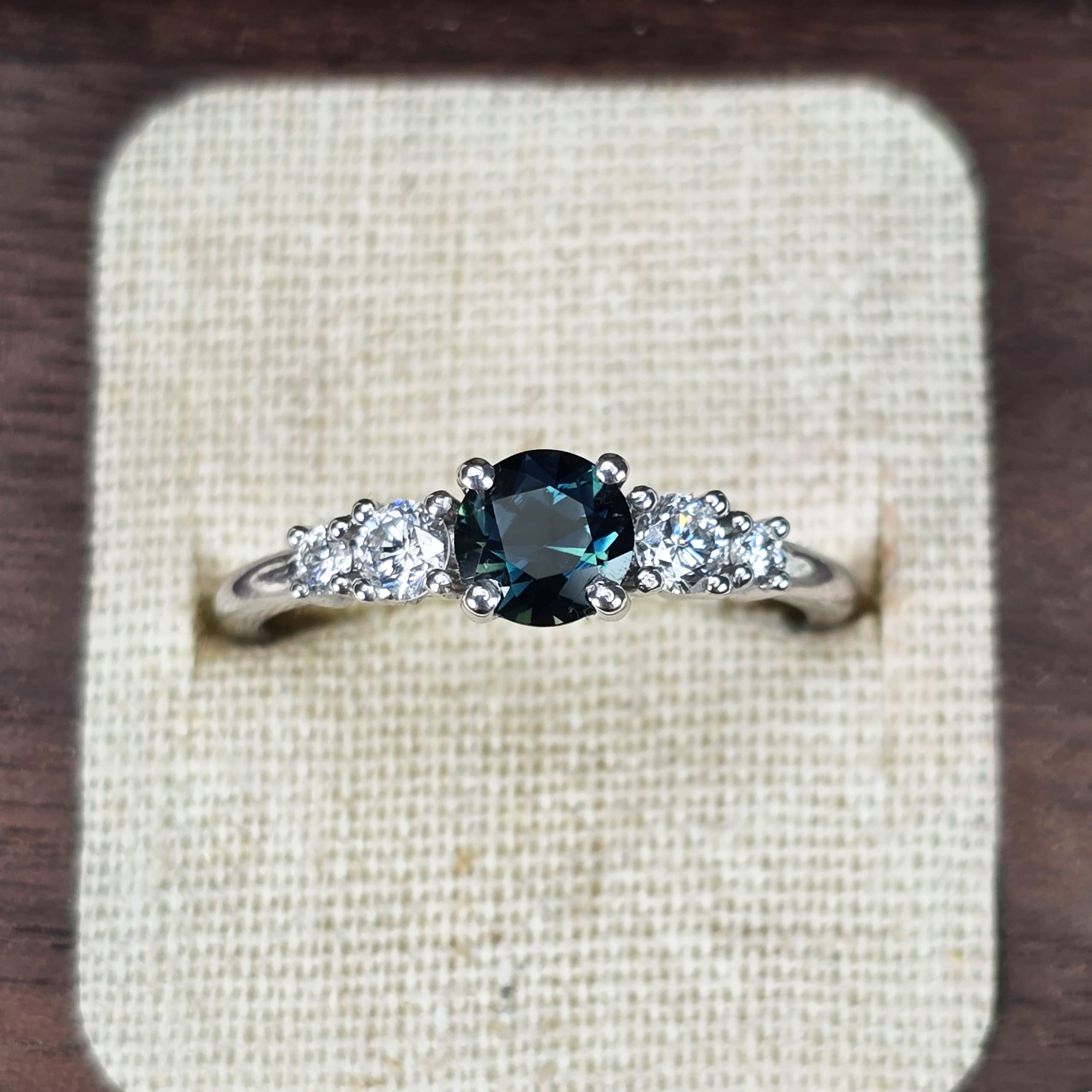 Deep teal sapphire and diamond ring — 2