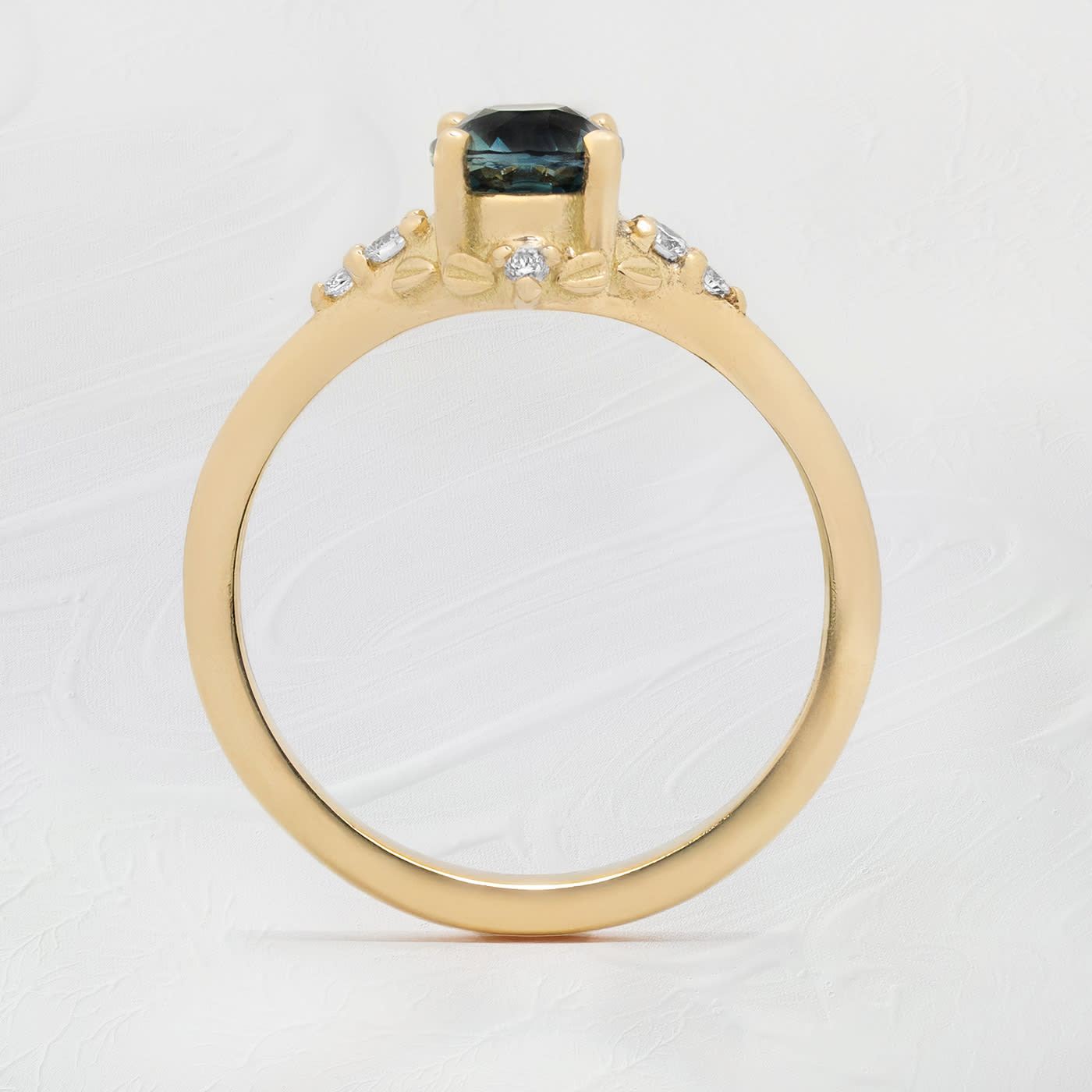 'Forest Vow' teal sapphire and lab grown diamond ring — 3