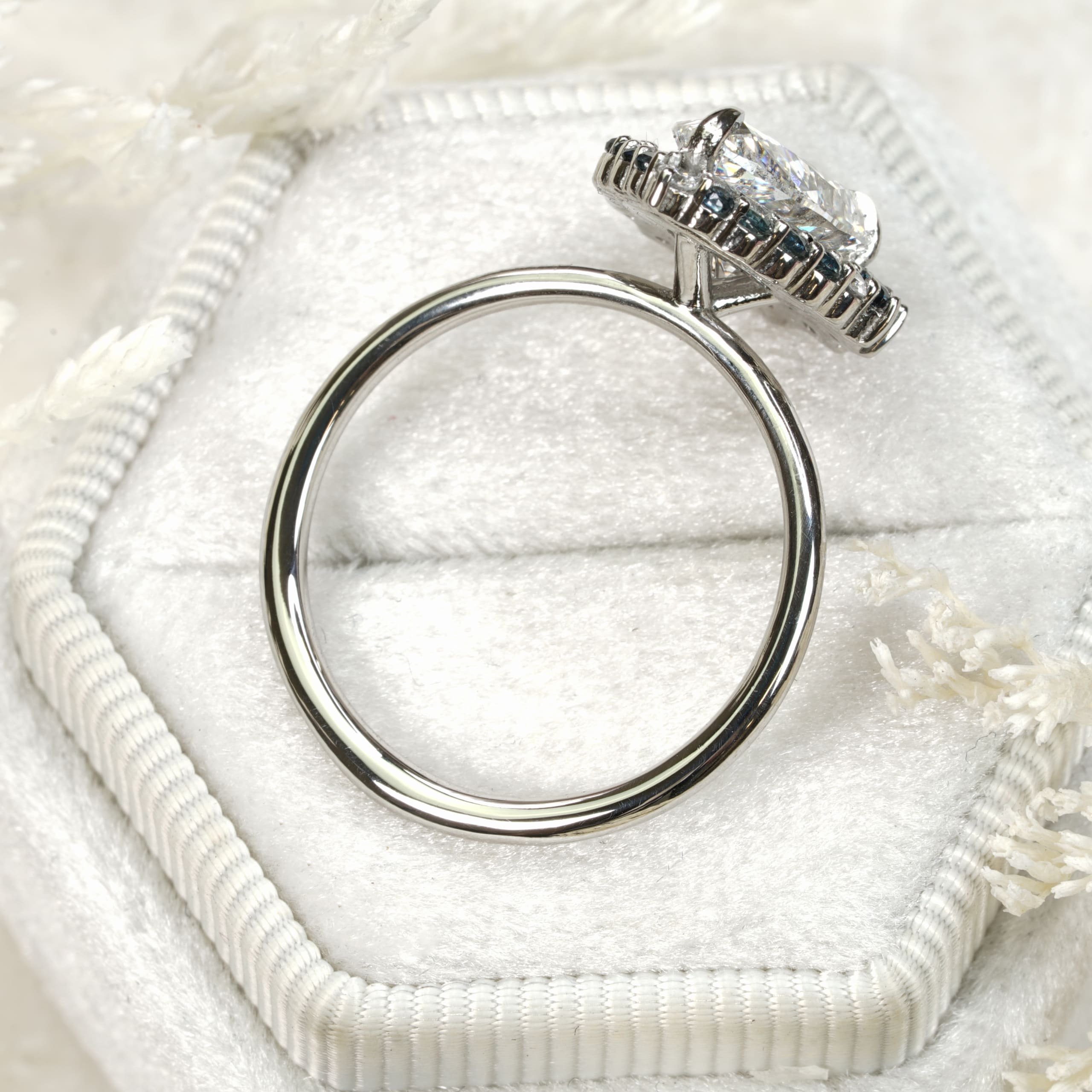 Pear diamond and sapphire halo ring — 3