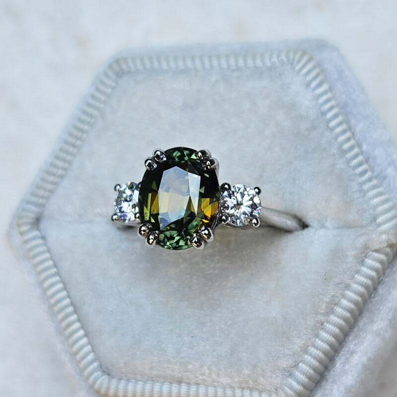 Parti sapphire and diamond trilogy ring — 6