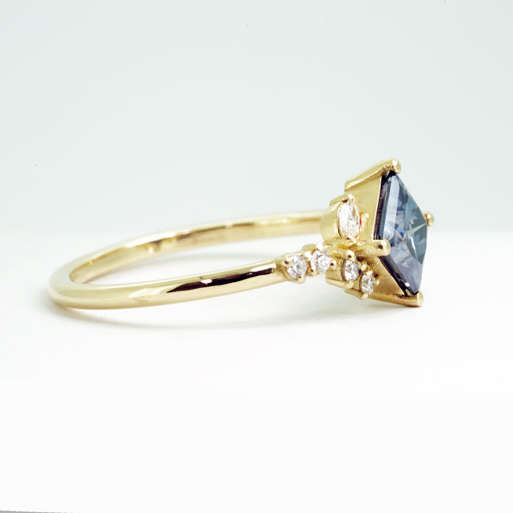 Princess cut midnight moissanite and diamond engagement ring — 3
