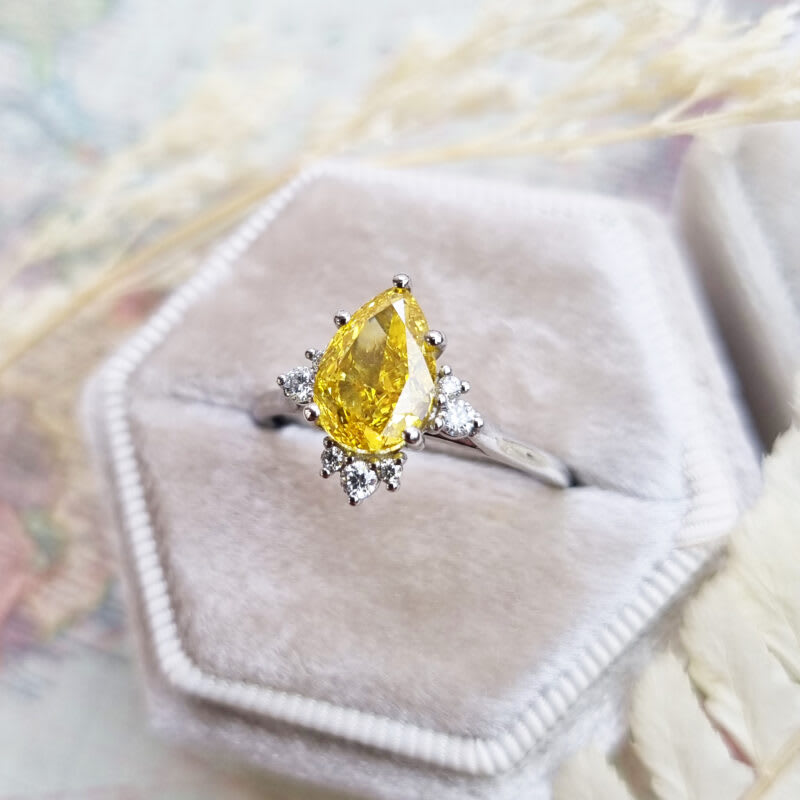 Pear cut lab grown yellow diamond ring — 3