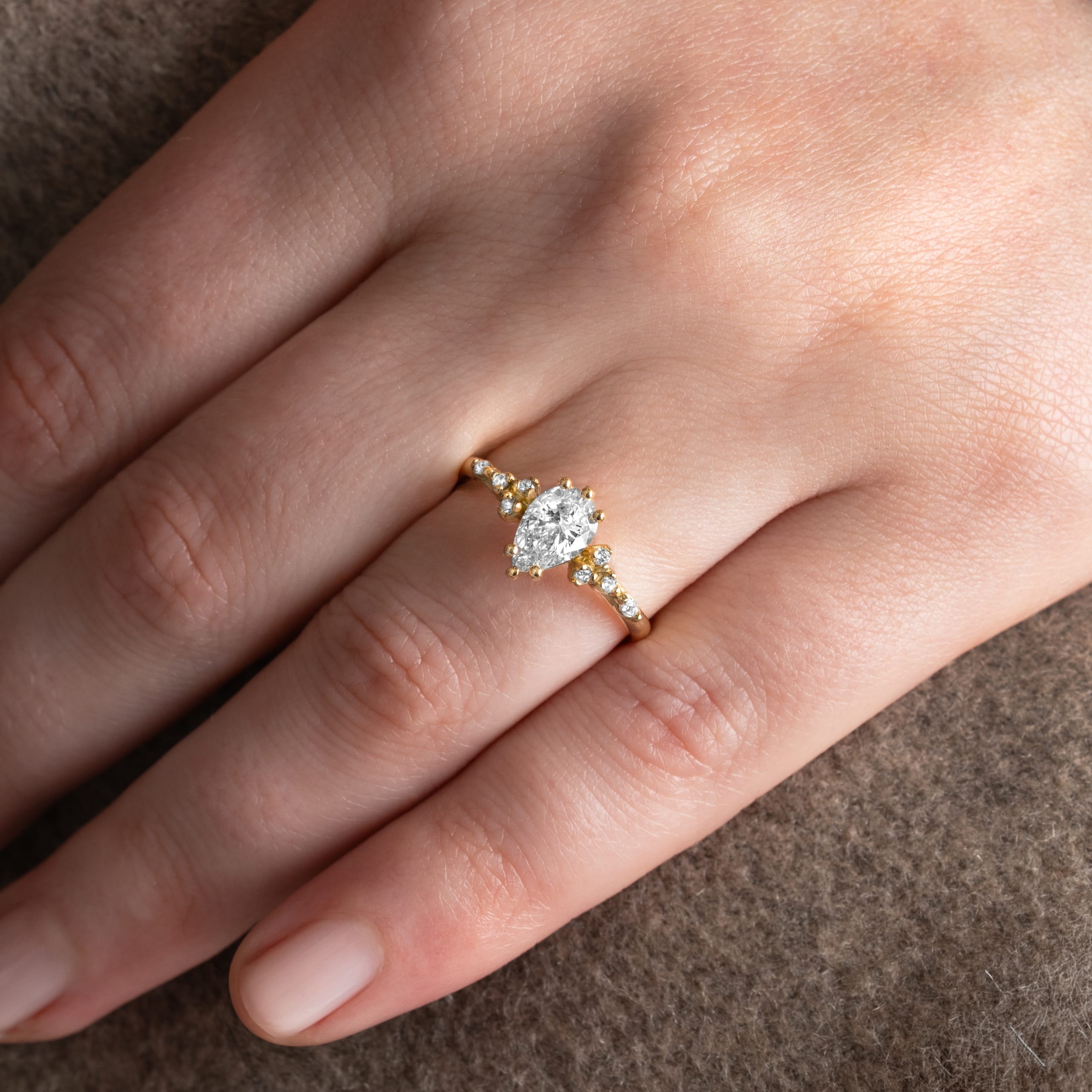 Pear cut lab grown diamond floral ring — 4