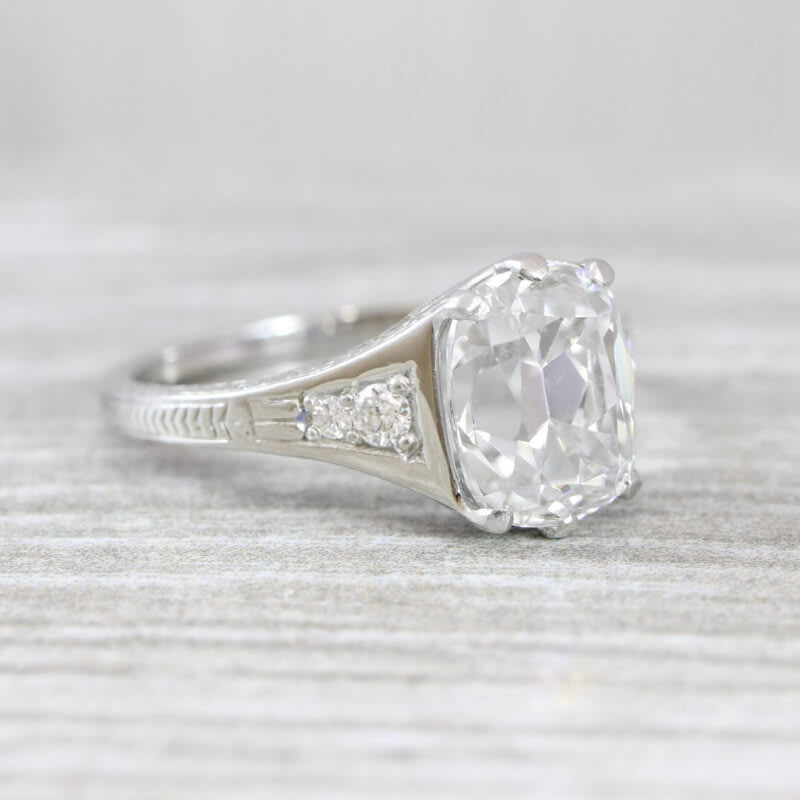 Cushion Cut Moissanite and Diamond Art Deco Engagement Ring — 5