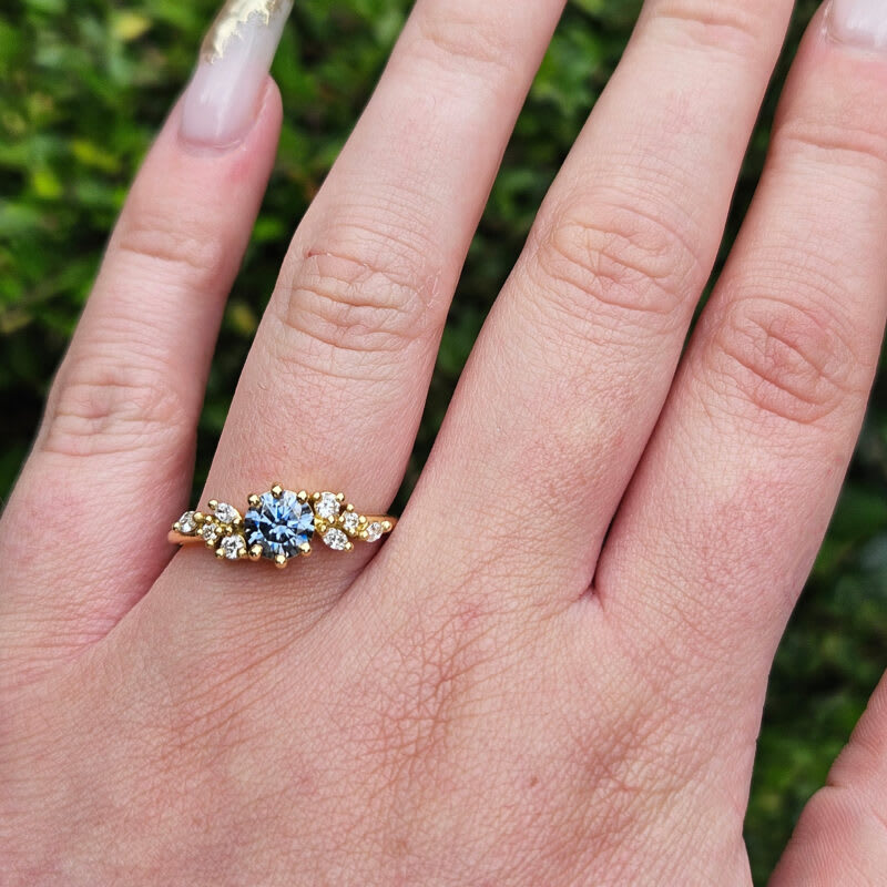 Midnight grey moissanite and diamond floral ring — 2