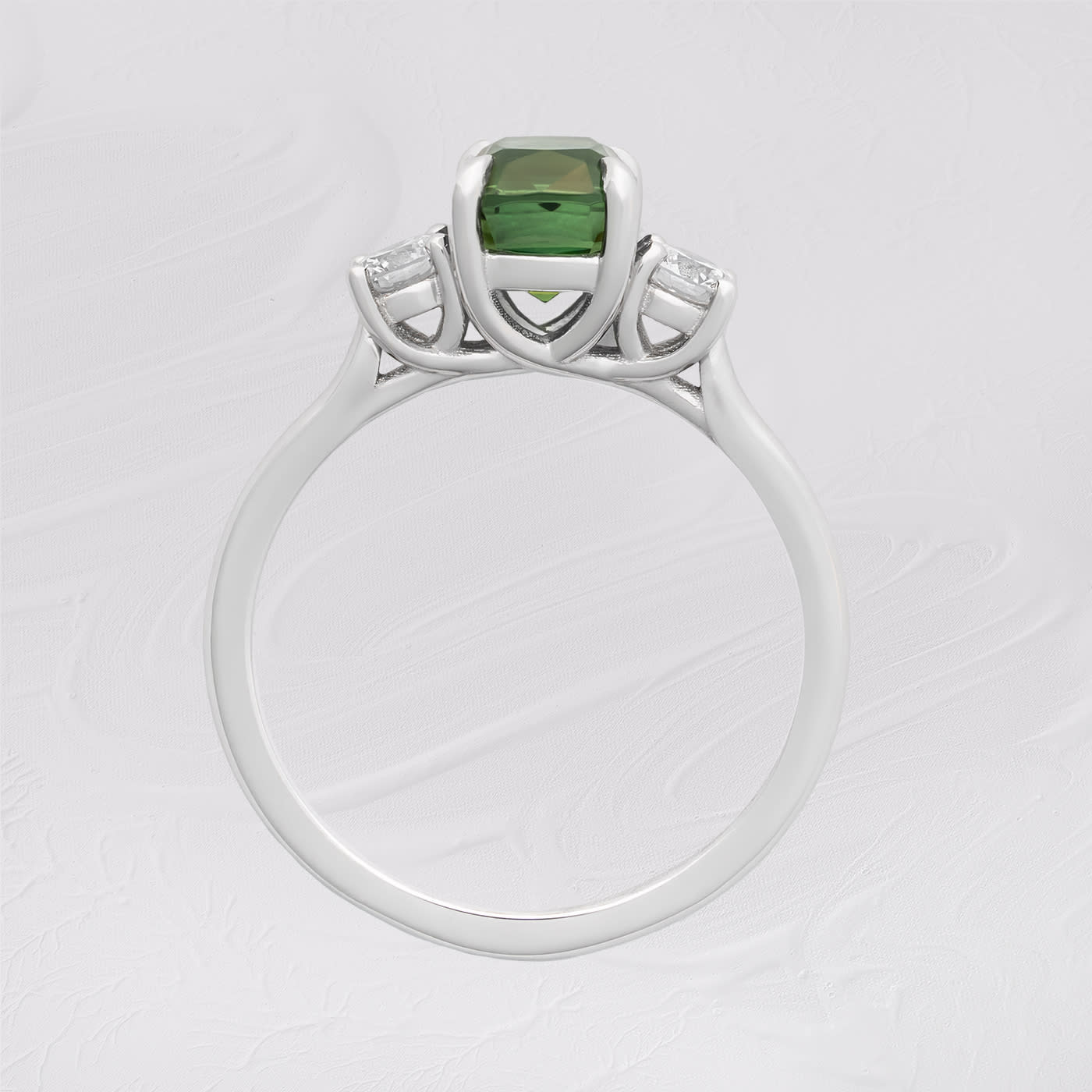 Cushion green tourmaline and diamond ring — 3