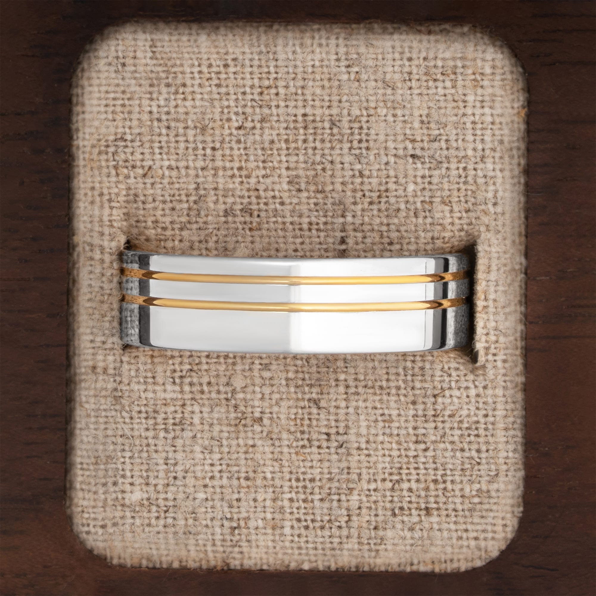 Two tone tramline wedding band  - alternate view