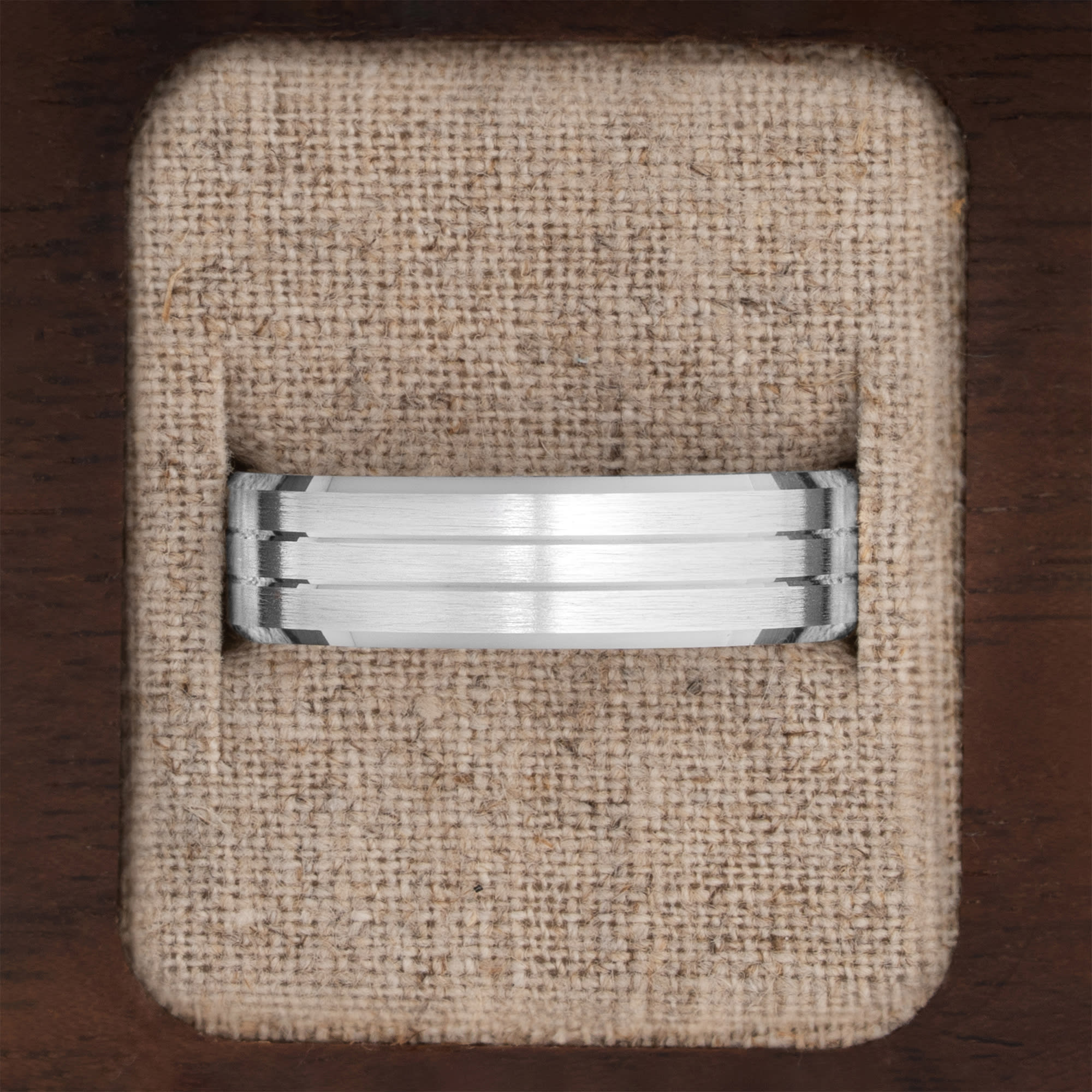 Beveled edge tramline wedding band  — 3