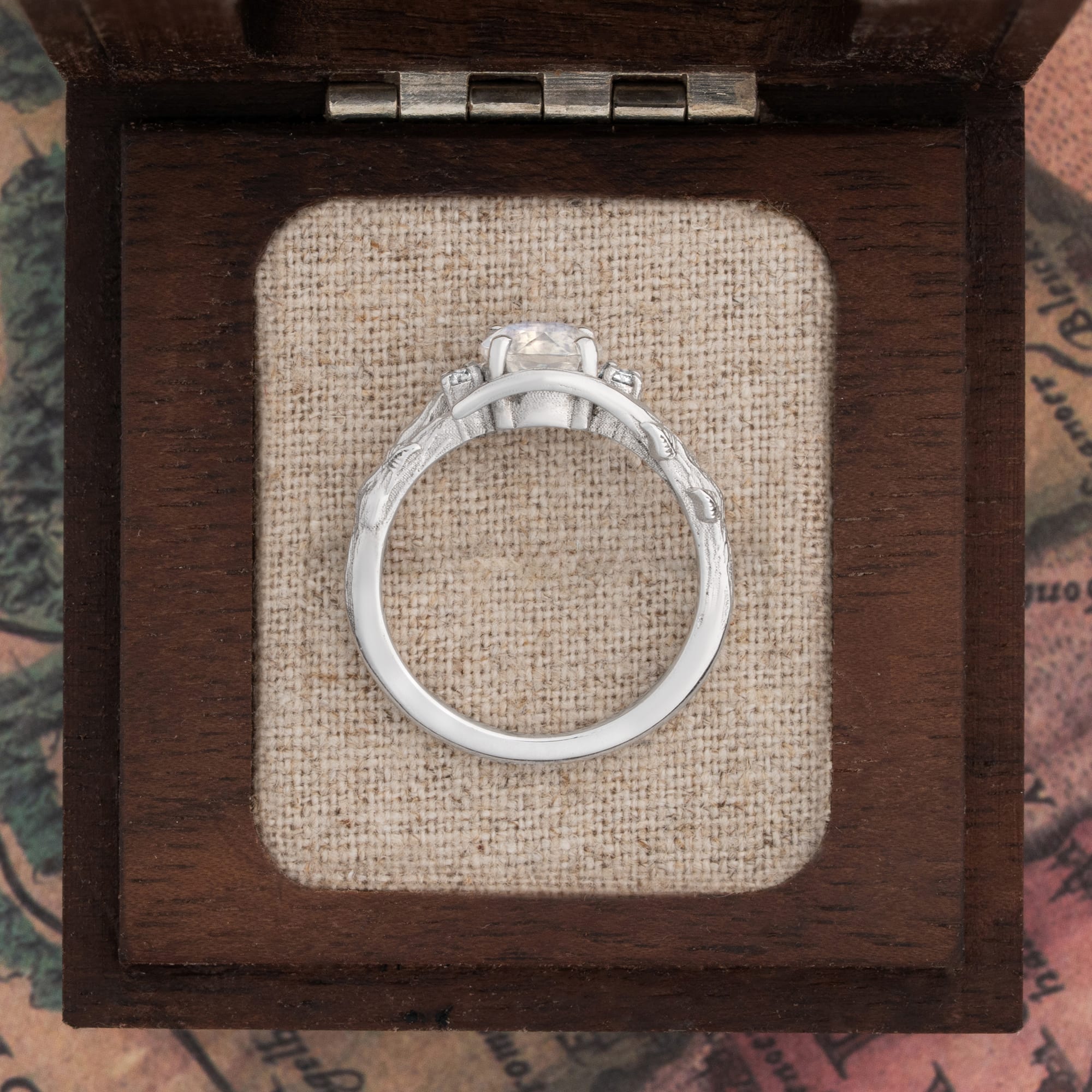 Moonstone and diamond nature engagement ring  — 3