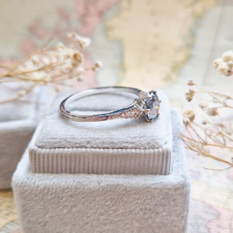 Grey moissanite and diamond engagement ring — 2