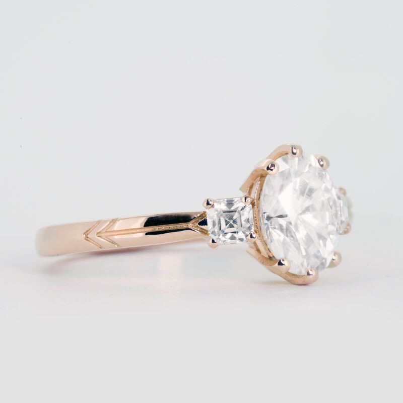 Oval and asscher moissanite trilogy engagement ring - alternate view