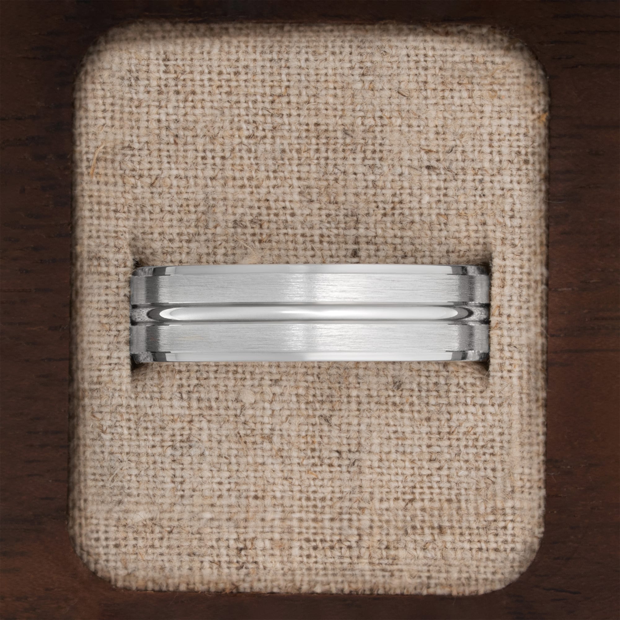 Beveled edge tramline wedding band  — 3