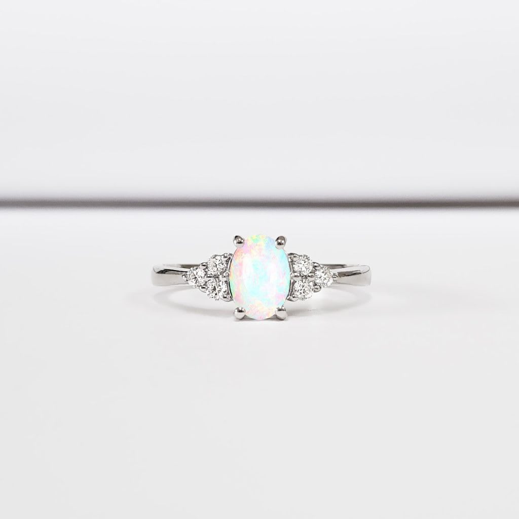 'Maeve' Opal and Diamond oval engagement ring 