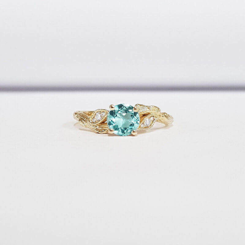Mint sapphire nature inspired engagement ring — 1