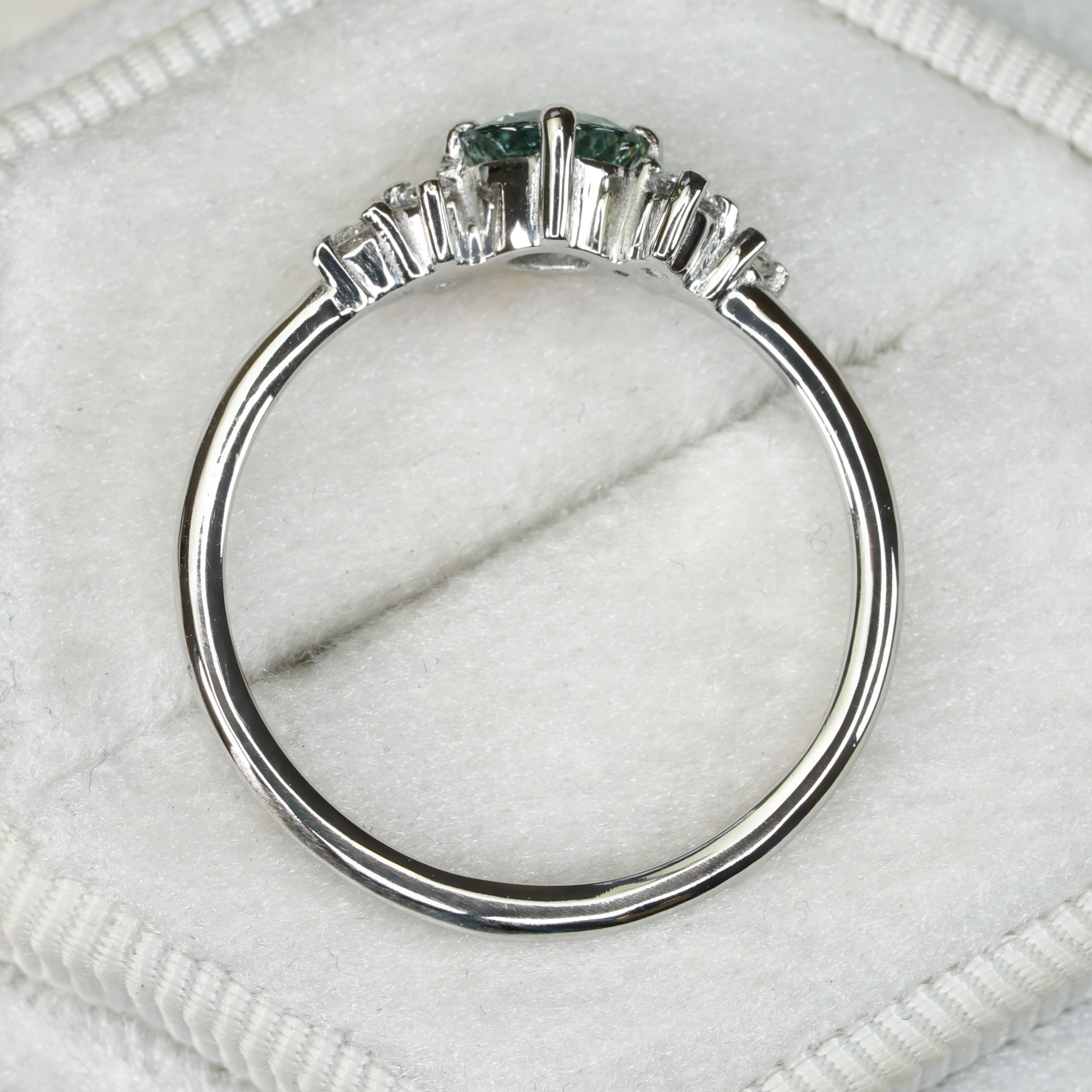 Precision seafoam green sapphire and diamond ring — 2