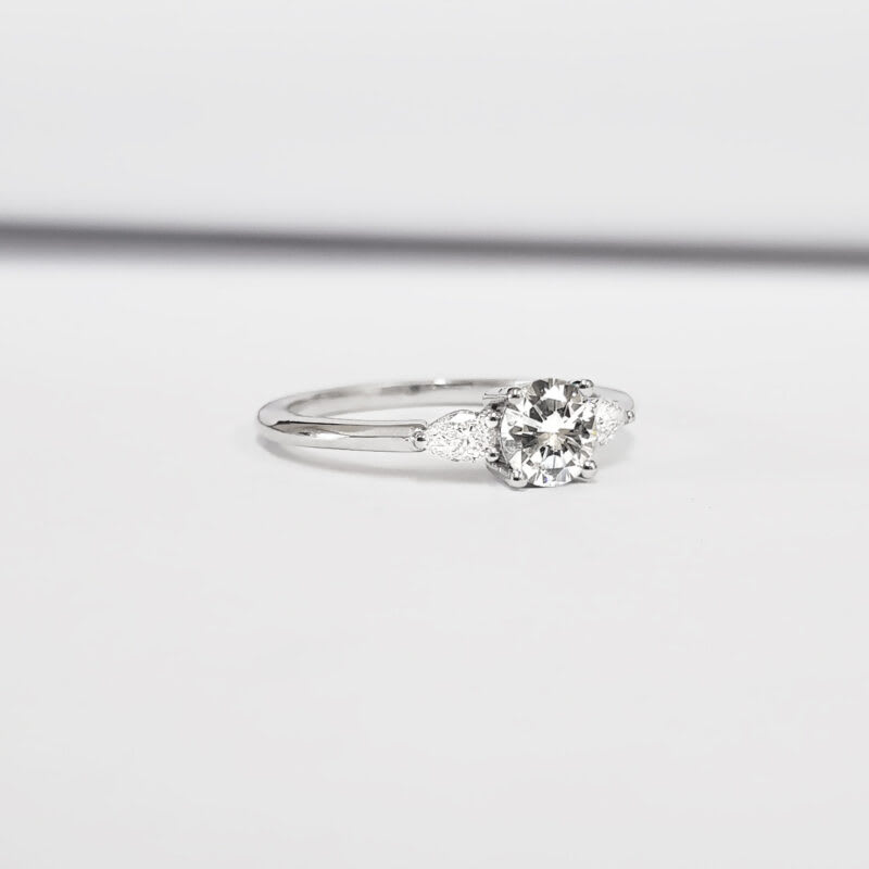 Moissanite and pear diamond trilogy ring - alternate view