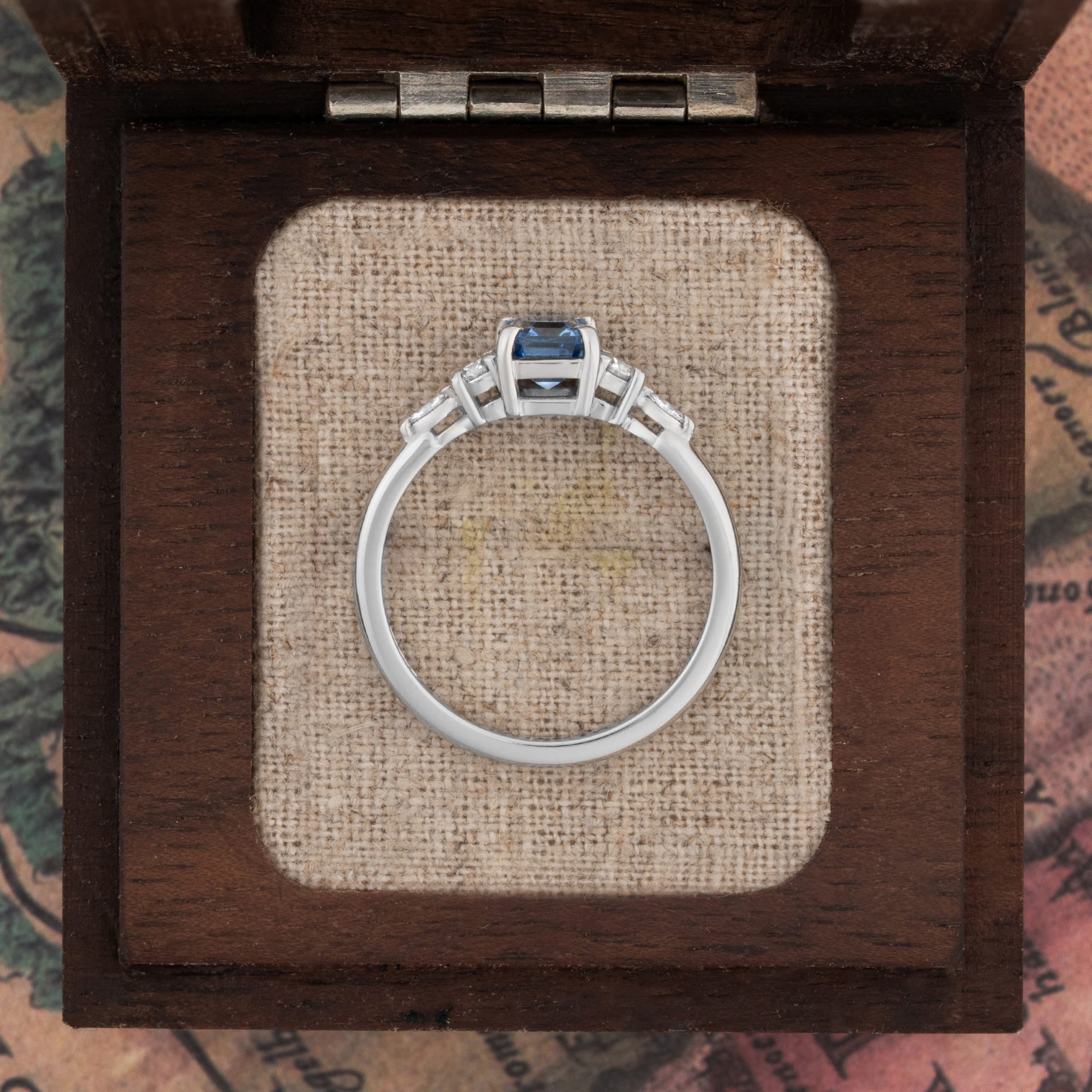 Bi-colour Octagonal Sapphire and Diamond ring in Platinum — 2