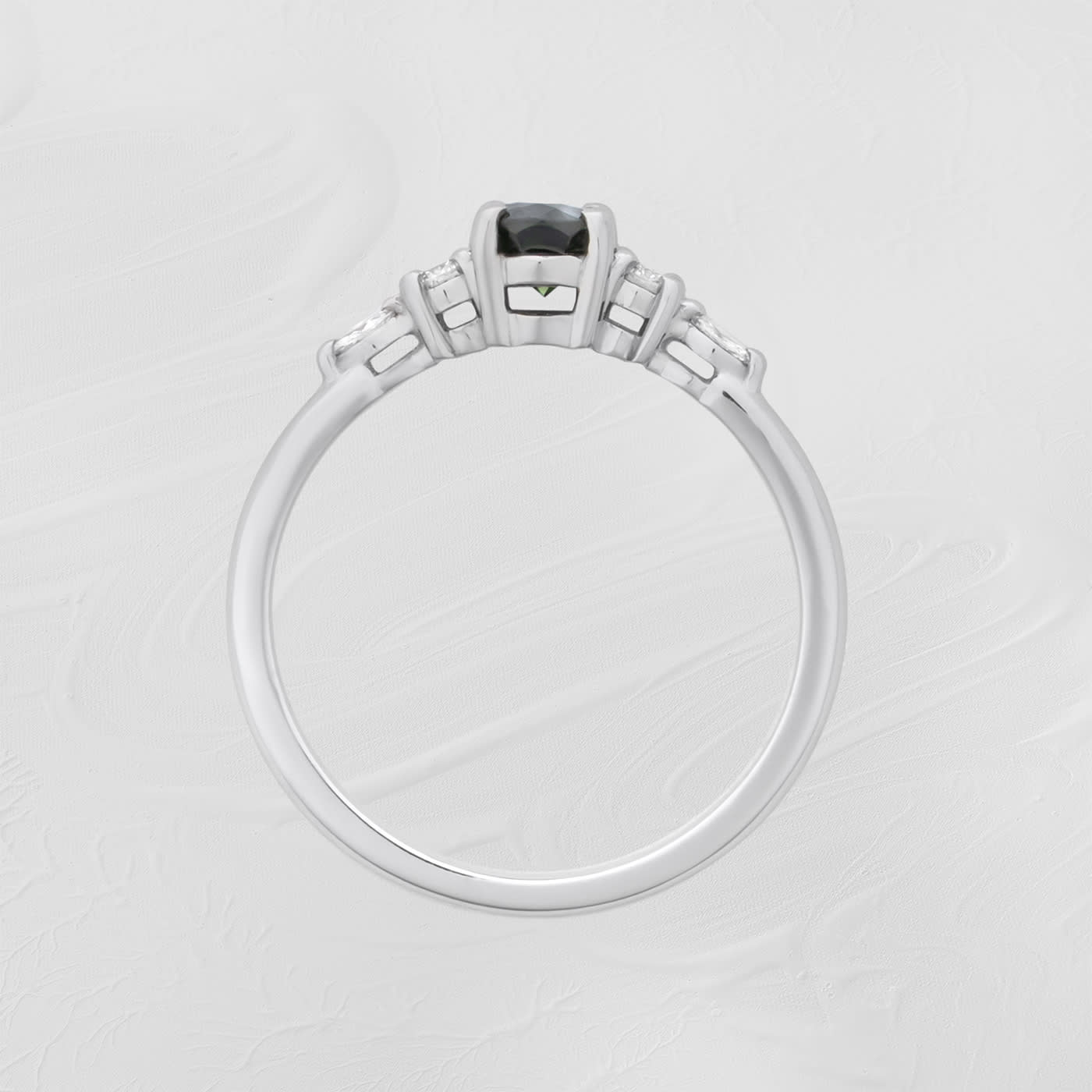 Deep teal sapphire and diamond ring — 2