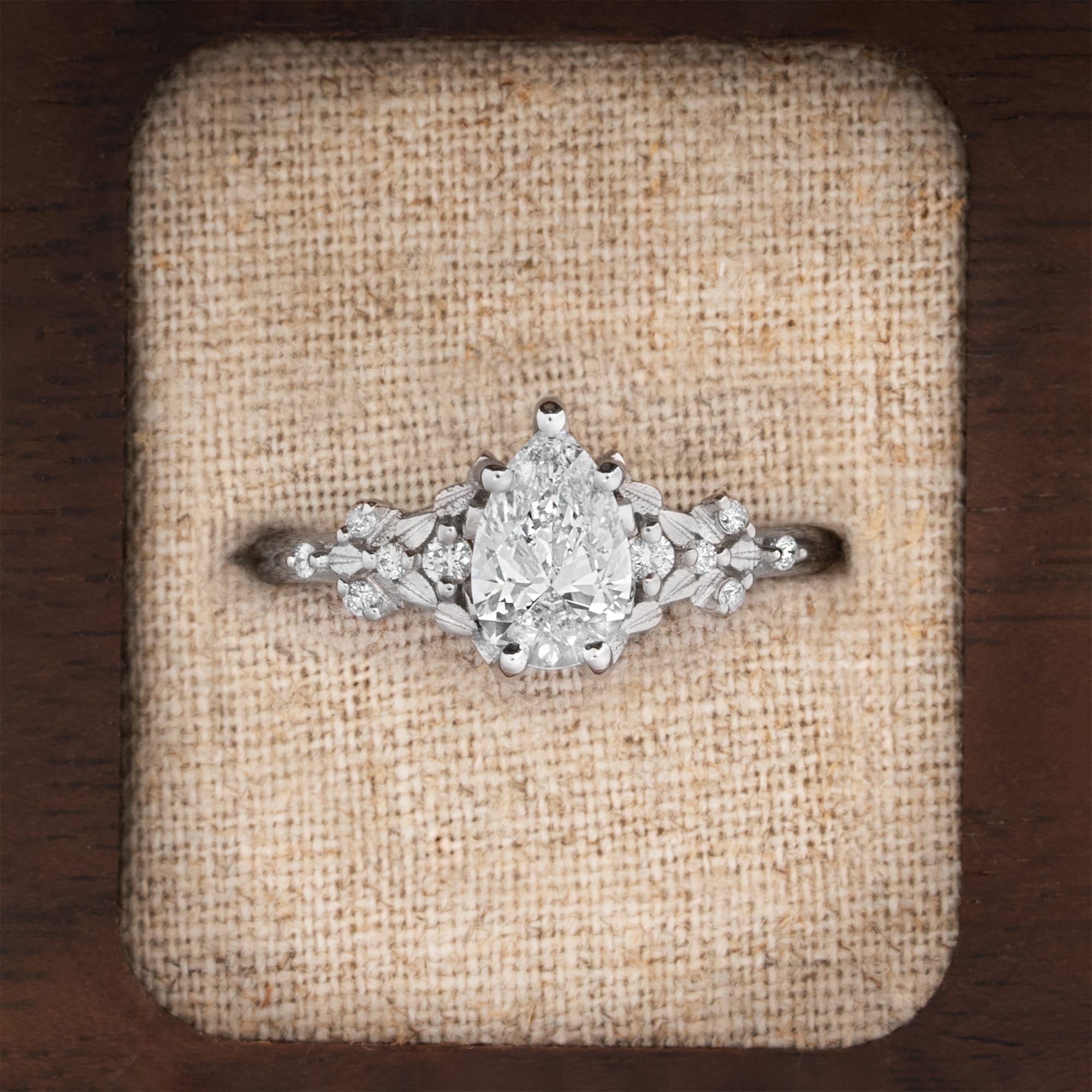 Nature inspired pear lab grown diamond ring
