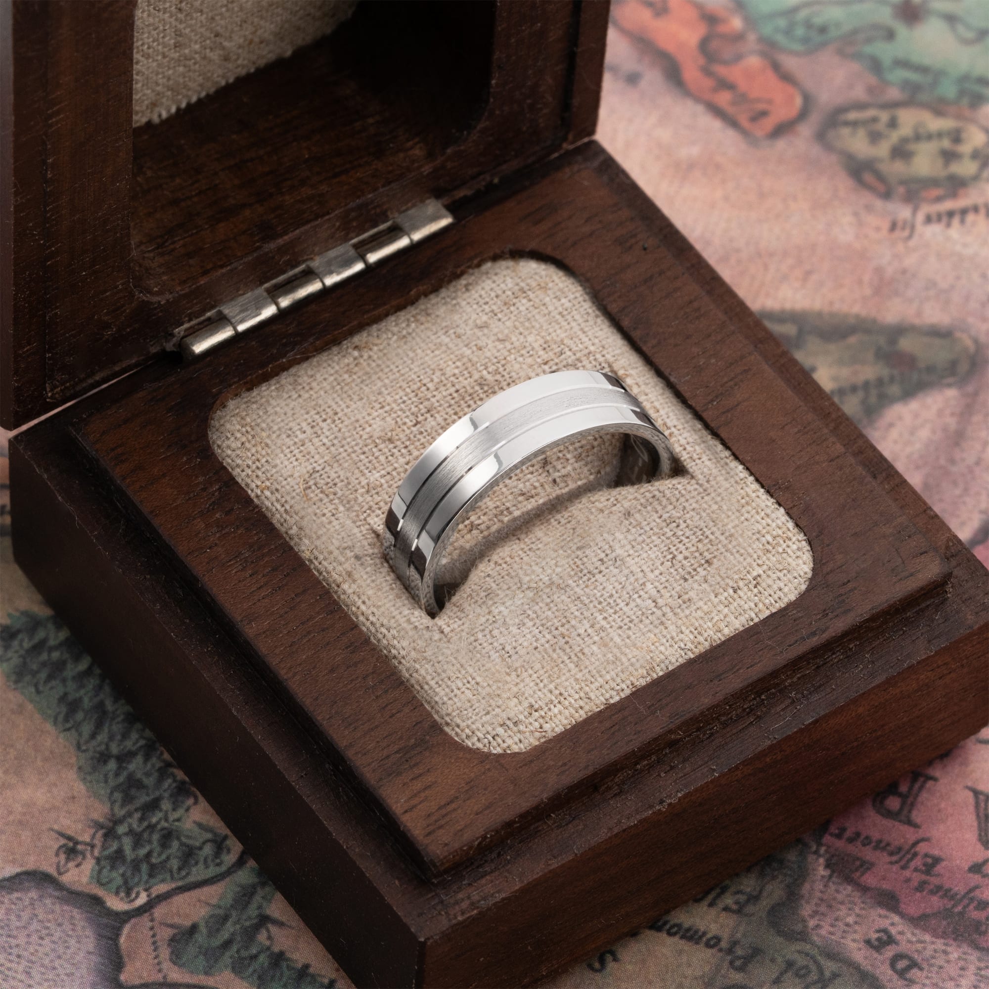 Diamond cut mixed finish wedding band — 2