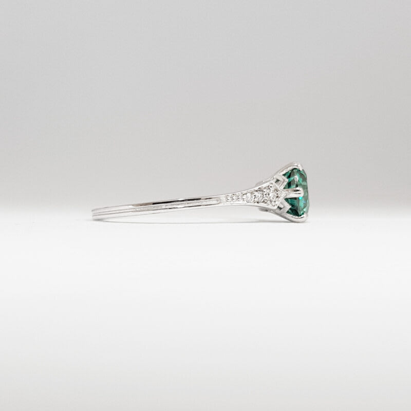 Teal moissanite and diamond engagement ring — 3