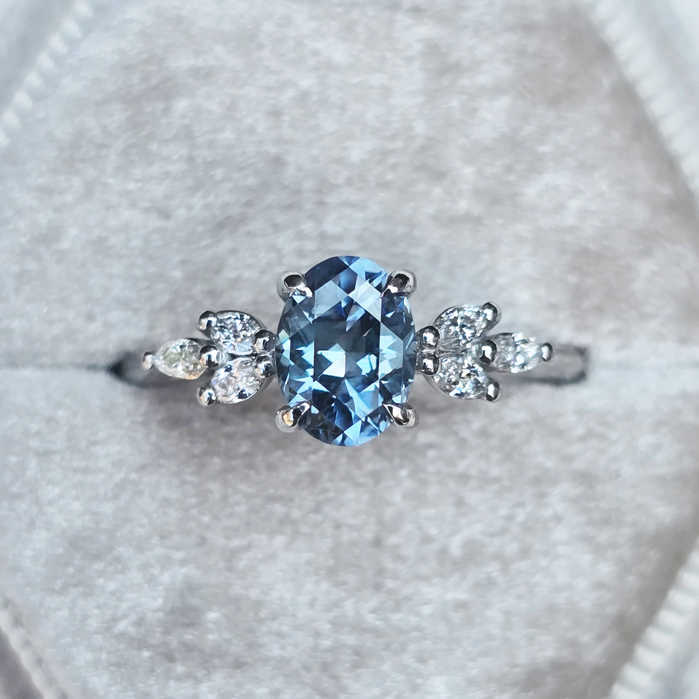 Precision icy blue sapphire and diamond ring — 1