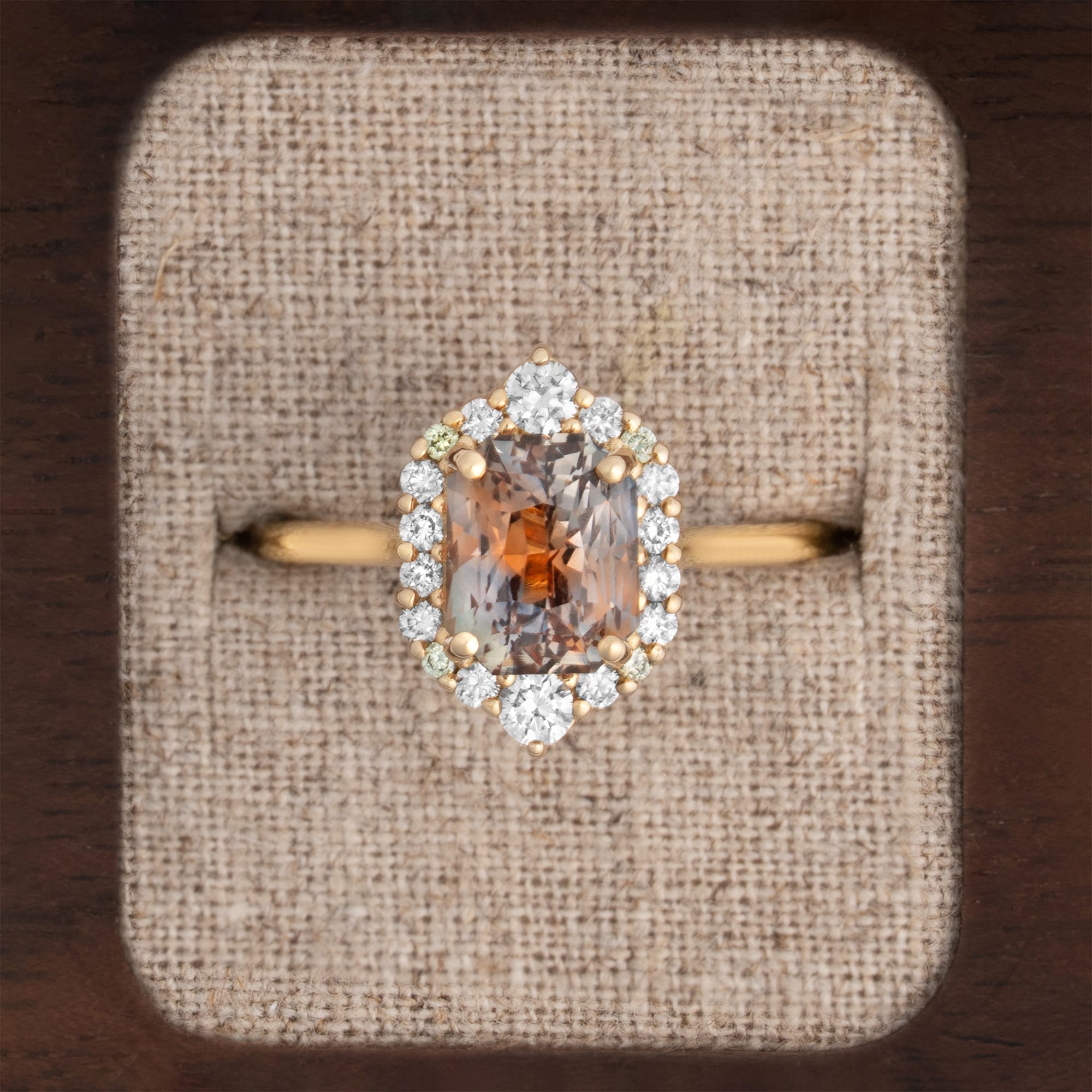 'Antoinette' - Radiant parti sapphire and diamond halo ring — 1