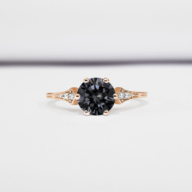Grey moissanite and diamond engagement ring 