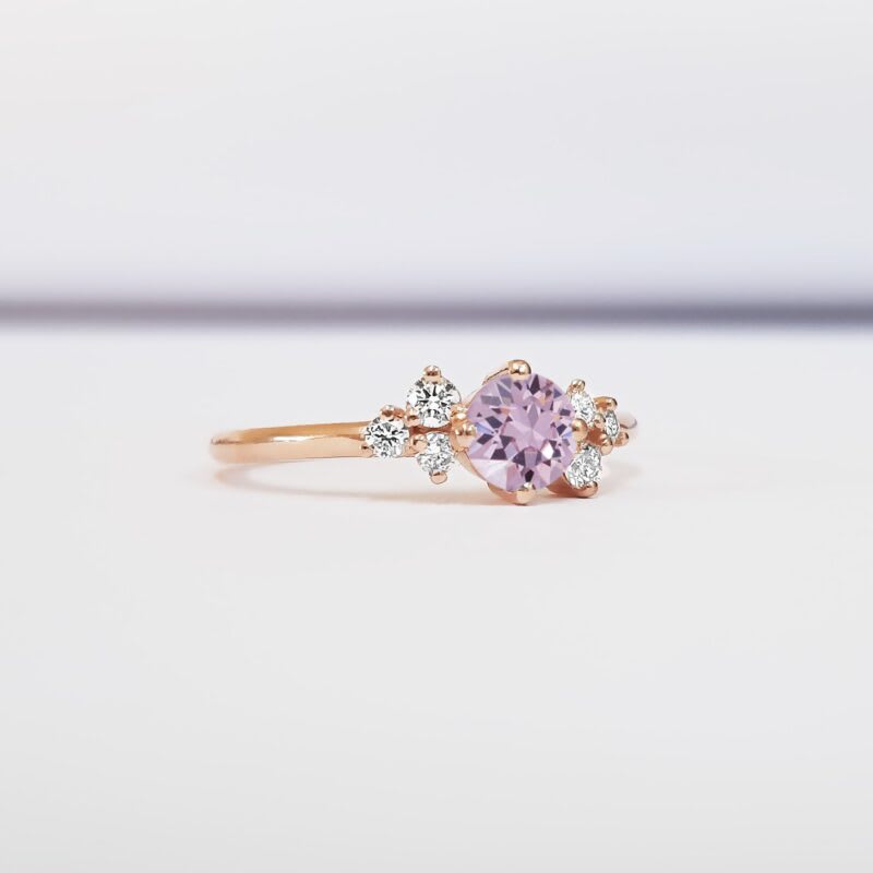 Amethyst and diamond cluster engagement ring  - alternate view