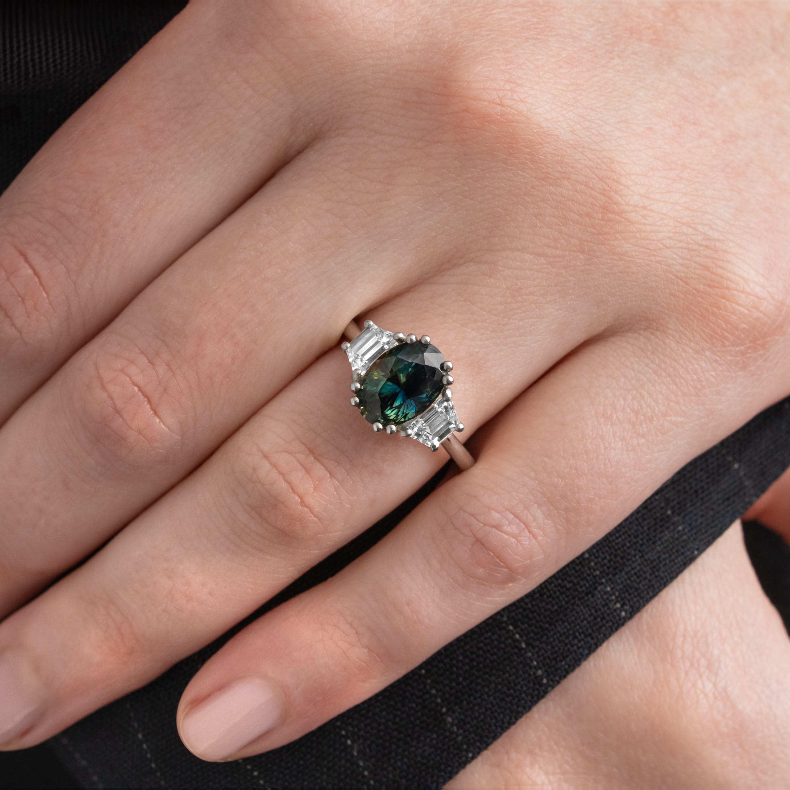 Art deco inspired parti sapphire and diamond ring — 6