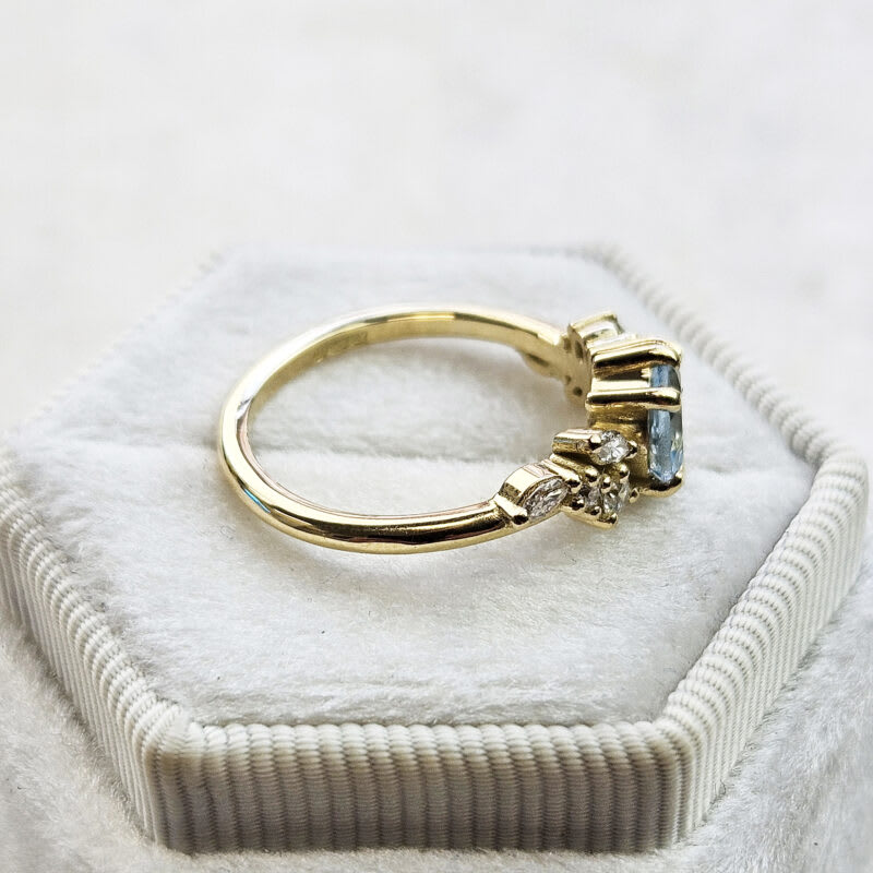 Aquamarine and diamond floral ring — 4