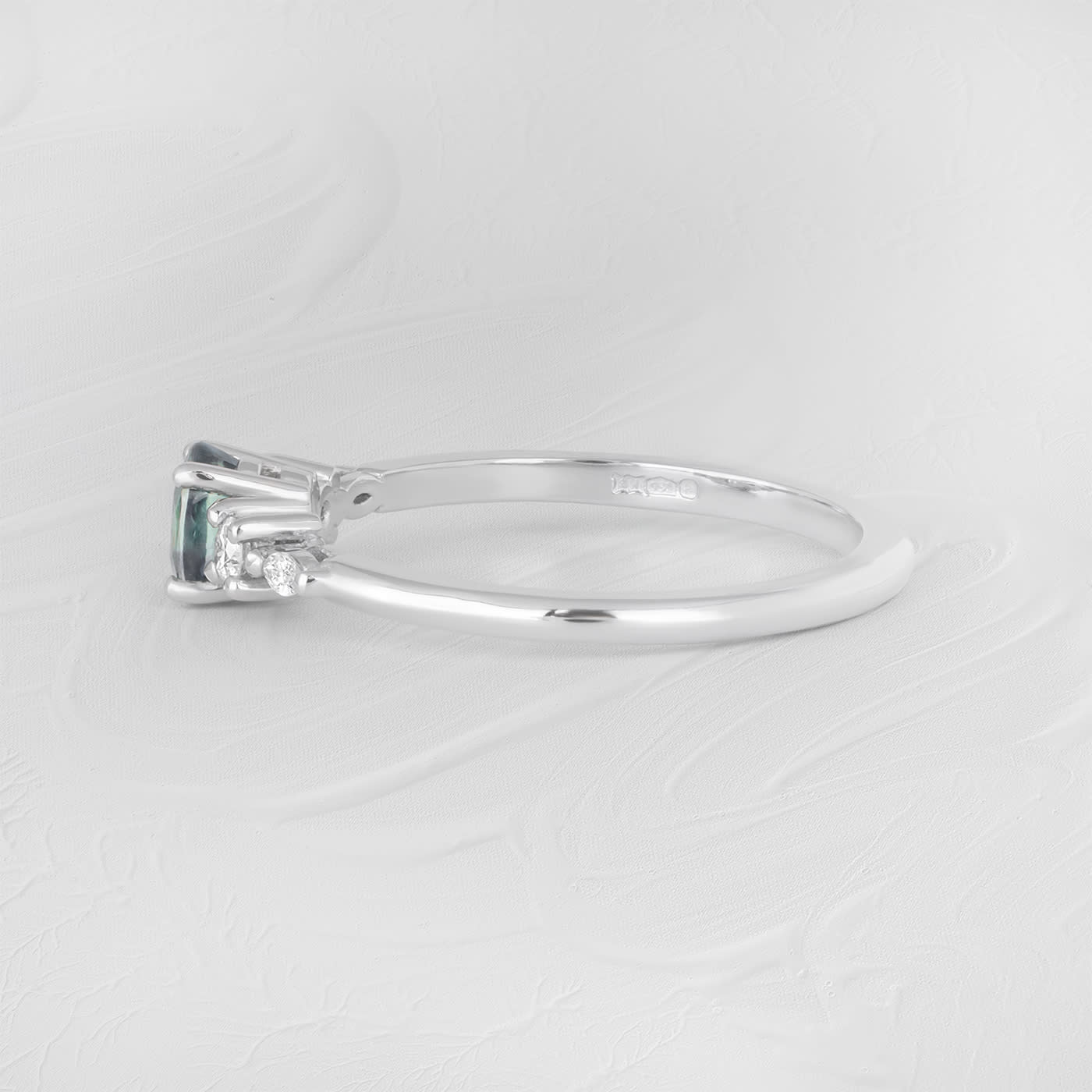 Icy teal sapphire and diamond ring — 3