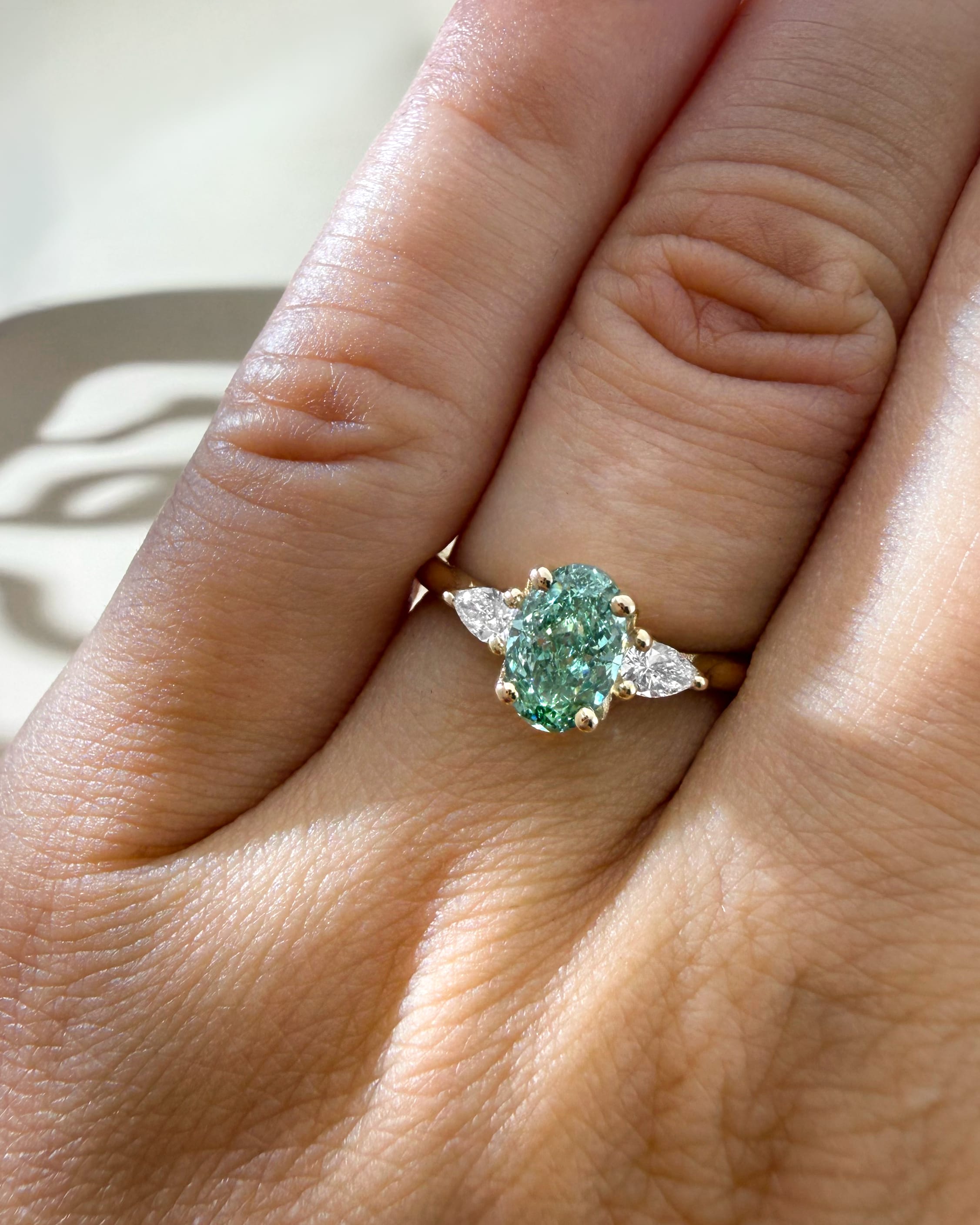 'Ava' Mint green diamond ring  - alternate view