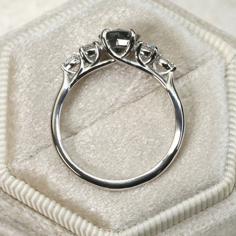 Galaxy cut steely seafoam sapphire and diamond ring — 2