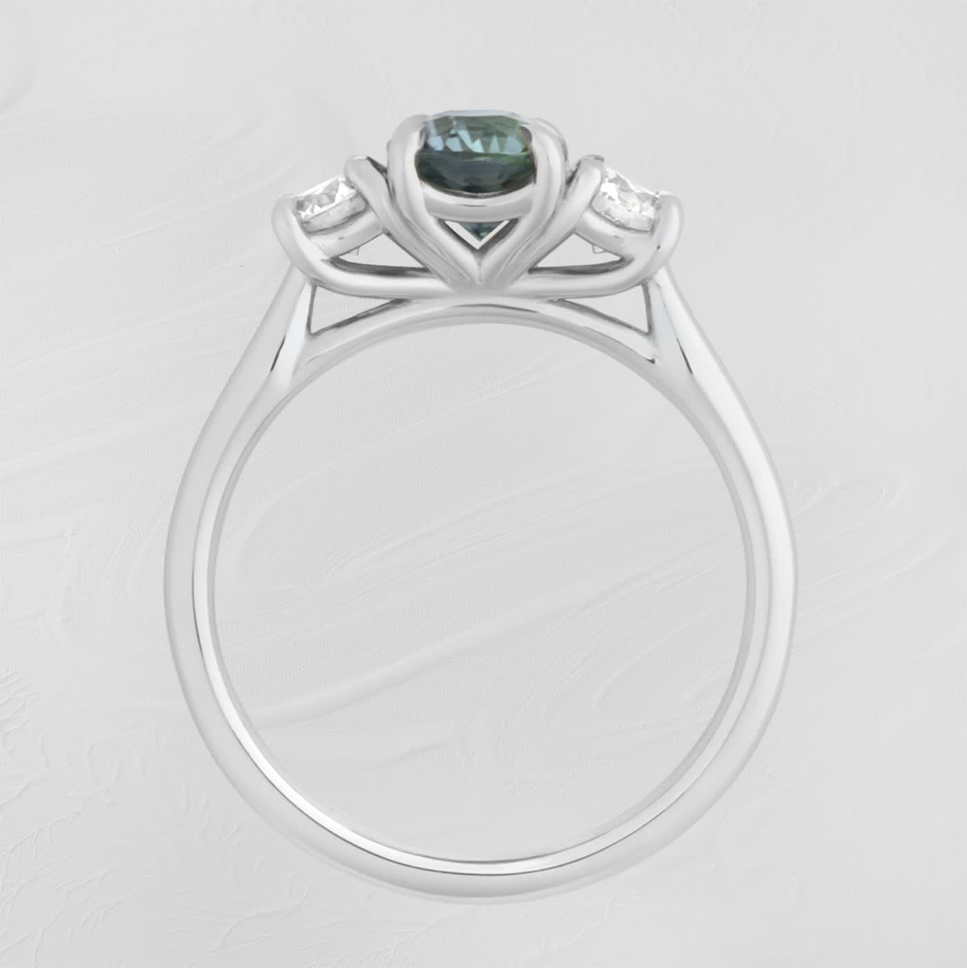 Ocean teal sapphire and diamond trilogy ring — 3