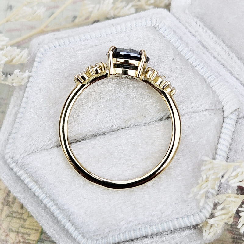 Blue moissanite and diamond floral inspired ring — 5
