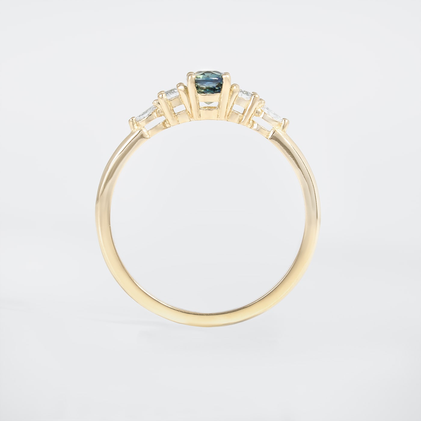 Teal sapphire and diamond ring — 2