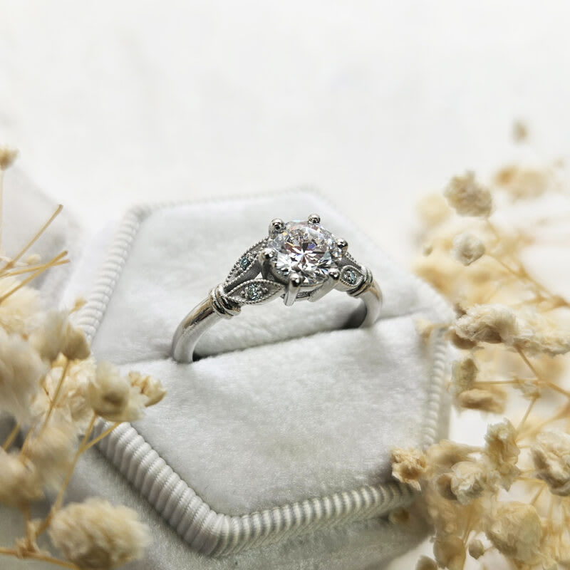 Floral lab grown diamond ring in platinum — 3