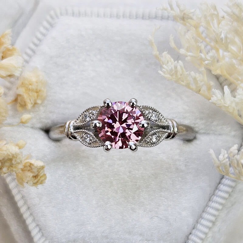Fancy pink lab grown diamond floral ring — 1