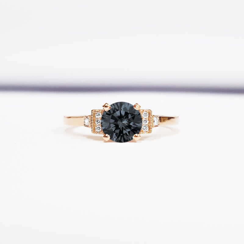 'Adelaide' Midnight grey moissanite and diamond engagement 